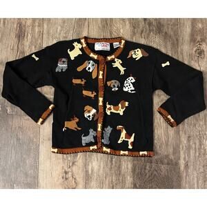 Michael Simon Sez VTG 90s Girls 10 Dog Embroidered Appliqué Art Cardigan Sweater